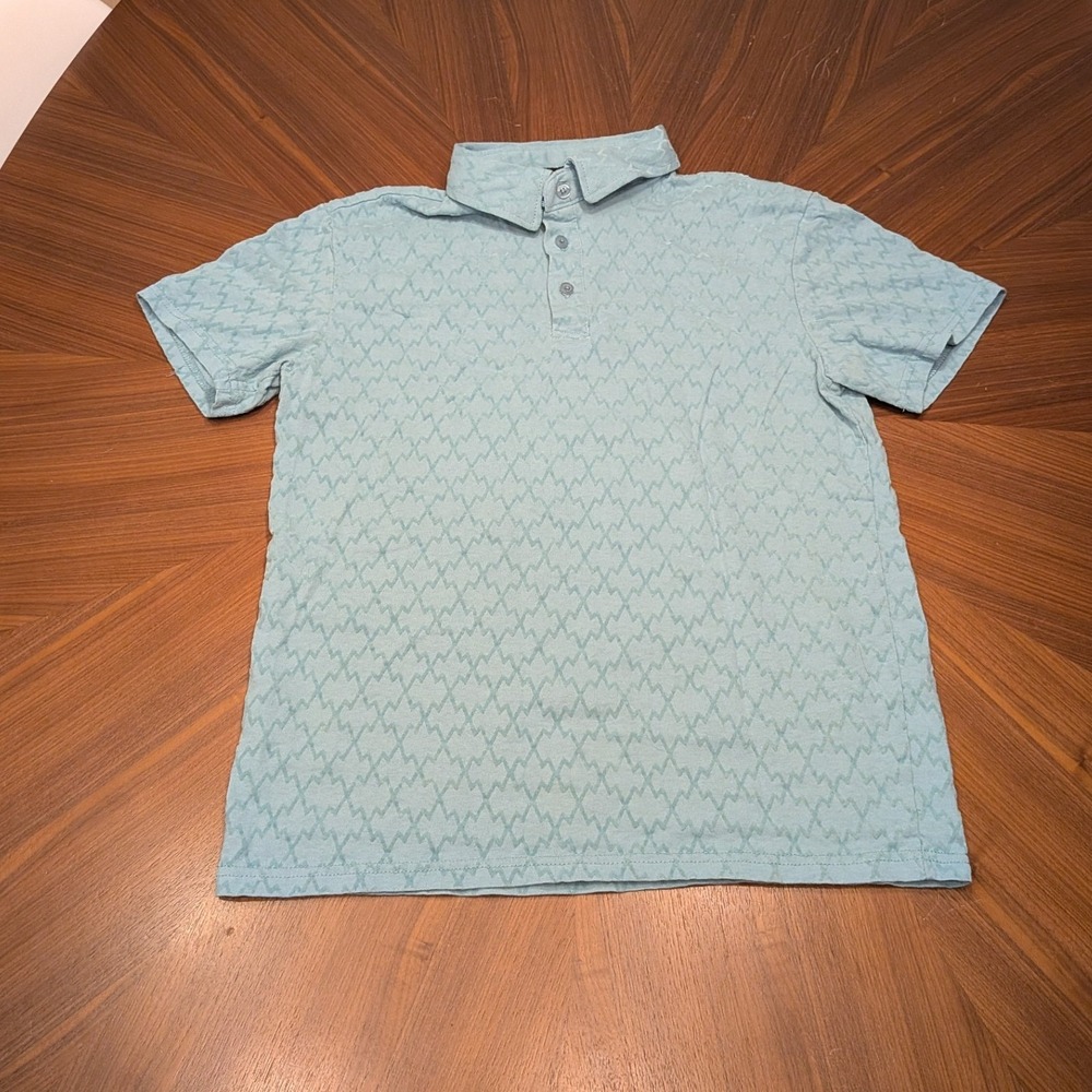 West Oak Polo Shirt Mens Small Light Blue Textured Geometric Short Sleeve